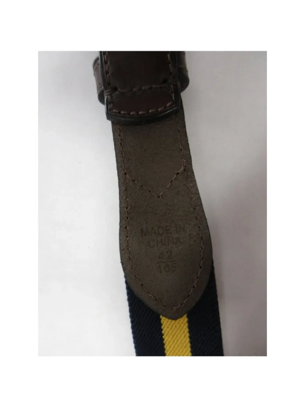 Polo Ralph Lauren Belt 42 Yellow Canvas Leather D Ring Striped Preppy